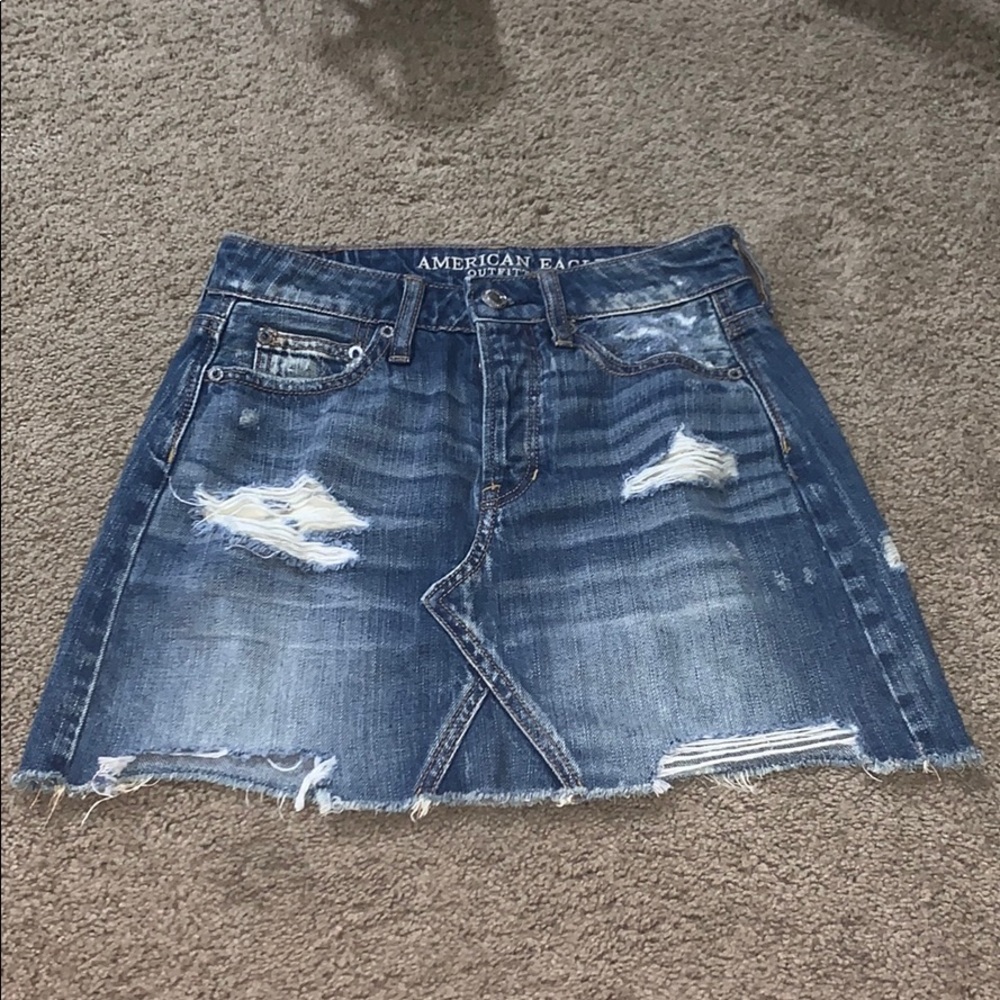 Distressed denim skirt
